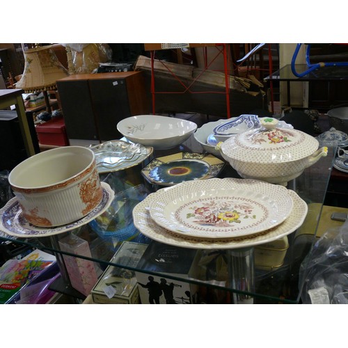 198 - MIXED CHINA AND GLASS INCLUDING ROYAL DOULTON GRATHAM PATTERN, FURNIVALS QUAIL BOWL, PORCELAIN BOWL ... 