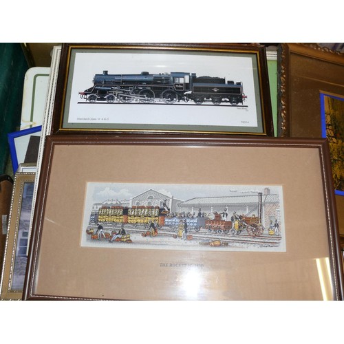 246 - SELECTION OF FRAMED AND GLAZED PICTURES TO INCLUDE TRAINS AND TAPESTRIES