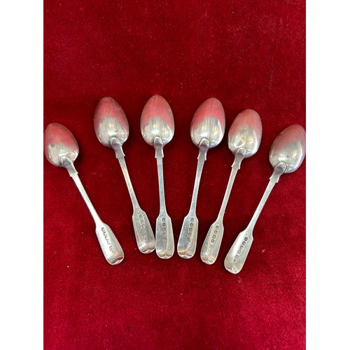 35 - SET OF 6 GEORGIAN SILVER FIDDLE PATTERN TEASPOONS LONDON 1823, BY WILLIAM ELEY & WILLIAM FEARN - 124... 