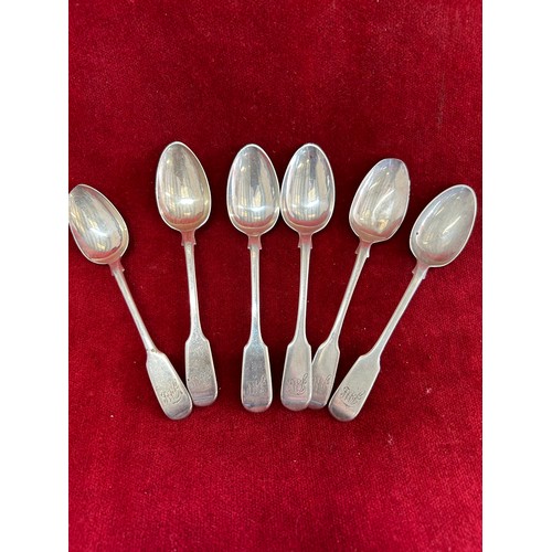 35 - SET OF 6 GEORGIAN SILVER FIDDLE PATTERN TEASPOONS LONDON 1823, BY WILLIAM ELEY & WILLIAM FEARN - 124... 