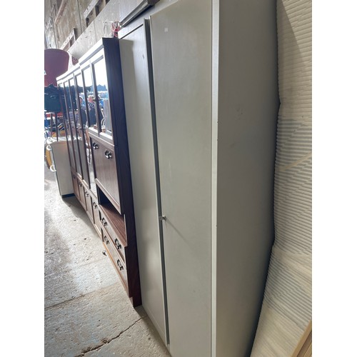 379 - DOUBLE METAL CABINET WITH SHELVES AND KEY