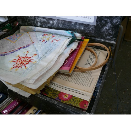 451 - LARGE QUANTITY OF QUILTING AND SEWING BOOKS AND ACCESSORIES (CRATE NOT INCLUDED)