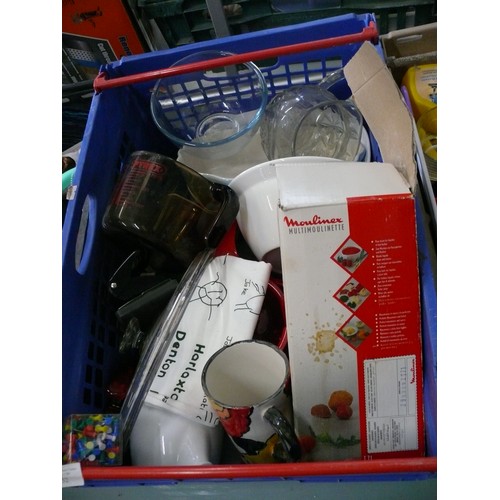 452 - QUANTITY OF KITCHENWARE, STATIONERY ETC SOME NEW (CRATES X2 NOT INCLUDED)