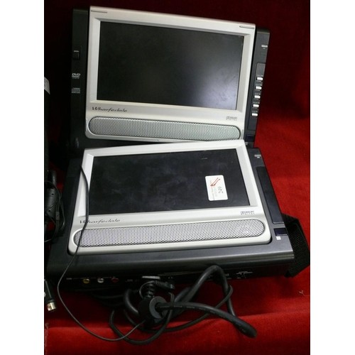 121 - WHARFEDALE IN CAR DVD PLAYER WITH 2 SCREENS IN CARRY CASE