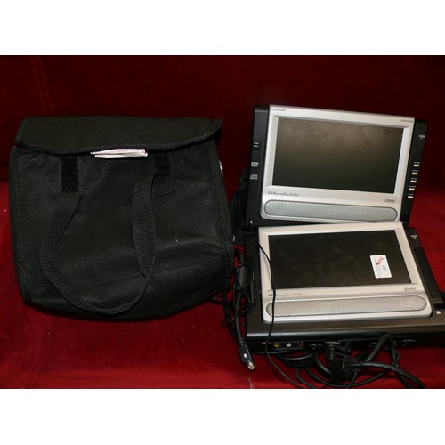 121 - WHARFEDALE IN CAR DVD PLAYER WITH 2 SCREENS IN CARRY CASE