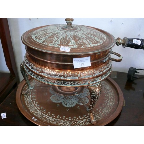 118 - MID CENTURY MIDDLE EASTERN COPPER FOOD WARMER AND PAN