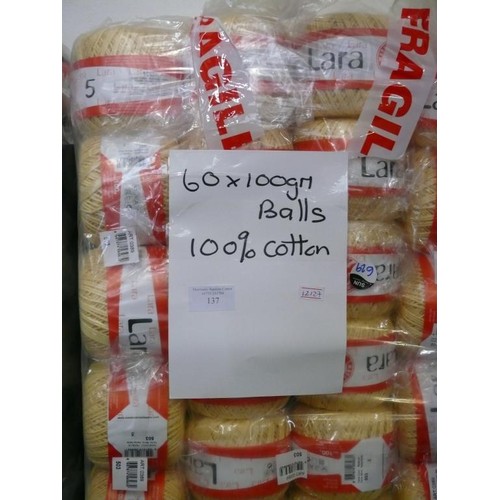 137 - 60 X 100G 100% COTTON,  WOOL STRAW COLOUR