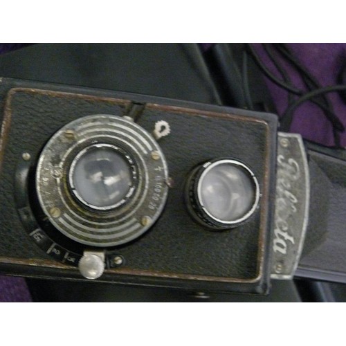 140 - HALINA SUPER CINE CAMERA, REFLECTA LENSE AND A PANASONIC CAR DVD PLAYER