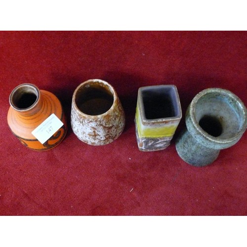 147 - 4 X SMALL WEST GERMAN STUDIO POTS, EACH APPROX 4.5