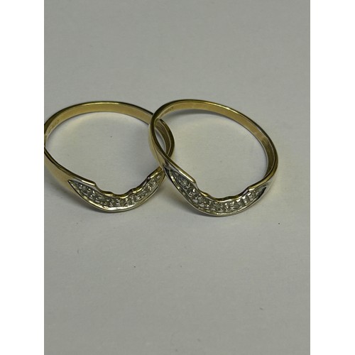 10 - PAIR OF DIAMOND AND 9ct GOLD RINGS SIZE L WEIGHT 2.8gr