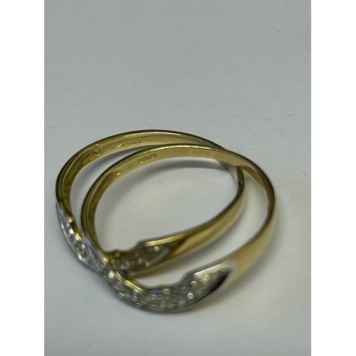 10 - PAIR OF DIAMOND AND 9ct GOLD RINGS SIZE L WEIGHT 2.8gr