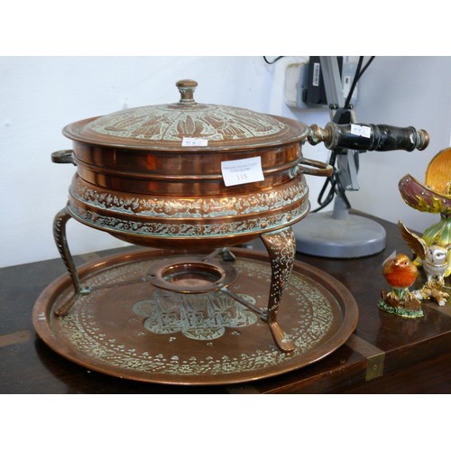 118 - MID CENTURY MIDDLE EASTERN COPPER FOOD WARMER AND PAN