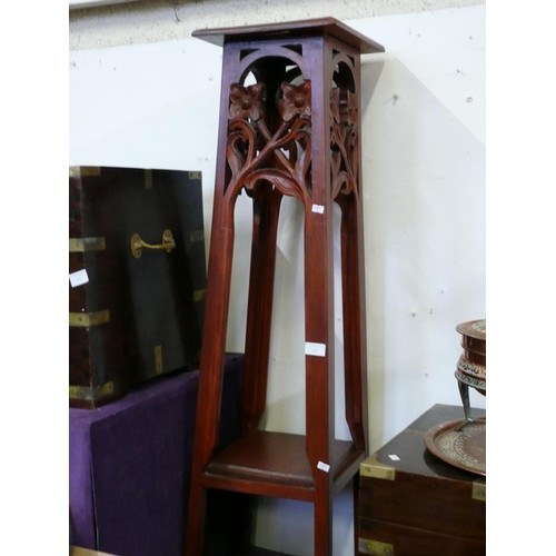 125 - TALL PLANT STAND WITH ART NOUVEAU FLORAL CARVING