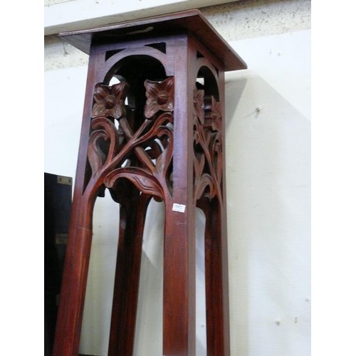 125 - TALL PLANT STAND WITH ART NOUVEAU FLORAL CARVING