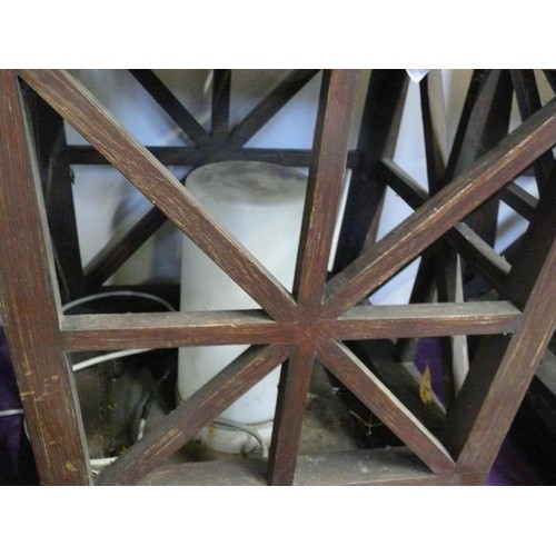 139 - PAIR OF STUNNING HUGE WOODEN LANTERNS FOR OUTDOOR USE WITH ELECTRIC CABLING, APPROX 32