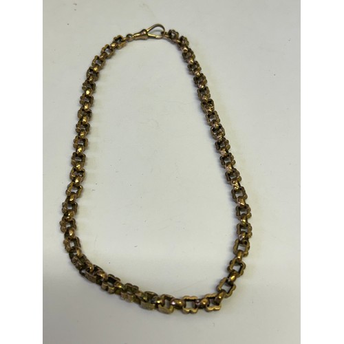 43 - A 9CT GOLD CHAIN MADE FROM FANCY LINKS 15 INCHES 18.30GR