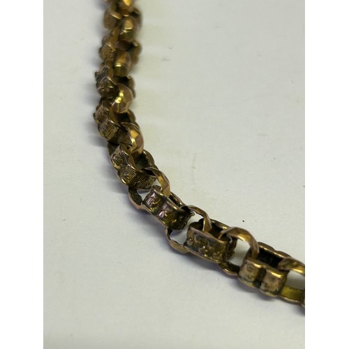 43 - A 9CT GOLD CHAIN MADE FROM FANCY LINKS 15 INCHES 18.30GR