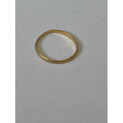 44 - A GOLD WEDDING BAND POSS 14CT BUT MARKS WORN SIZE O WEIGHT 1.19GR