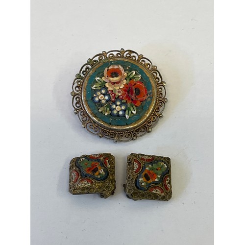 35B - A SET OF MICRO MOSAIC BROOCH AND EARRINGS