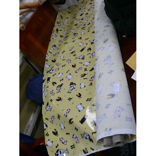375 - LARGE PART ROLL OF VINYL FARMYARD ANIMAL FABRIC