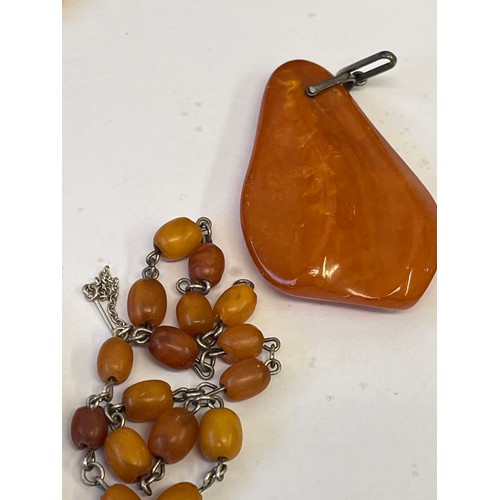 33B - 2 HONEYCOMB AMBER NECKLACE & BRACELET PLUS LARGE PENDANT 1 PIECE NEEDS CLIP