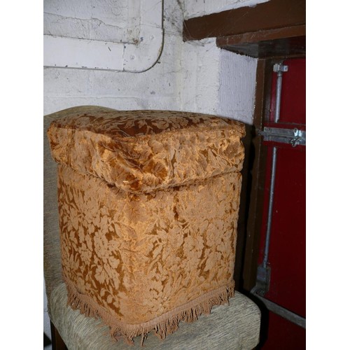 356 - ORANGE VELOUR STORAGE STOOL WITH LIFT UP TOP PLUS A BEDROOM CHAIR