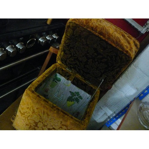 356 - ORANGE VELOUR STORAGE STOOL WITH LIFT UP TOP PLUS A BEDROOM CHAIR