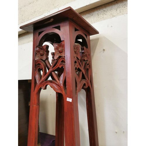 125 - TALL PLANT STAND WITH ART NOUVEAU FLORAL CARVING