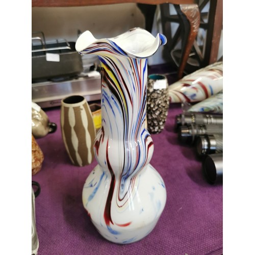 145 - TALL MURANO END OF DAYS VASE IN BLUE RED AND WHITE 13