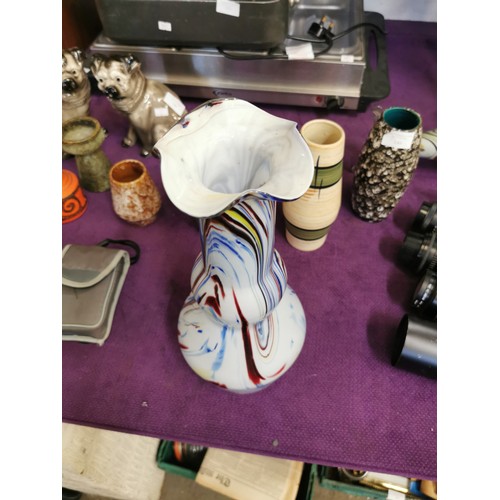 145 - TALL MURANO END OF DAYS VASE IN BLUE RED AND WHITE 13