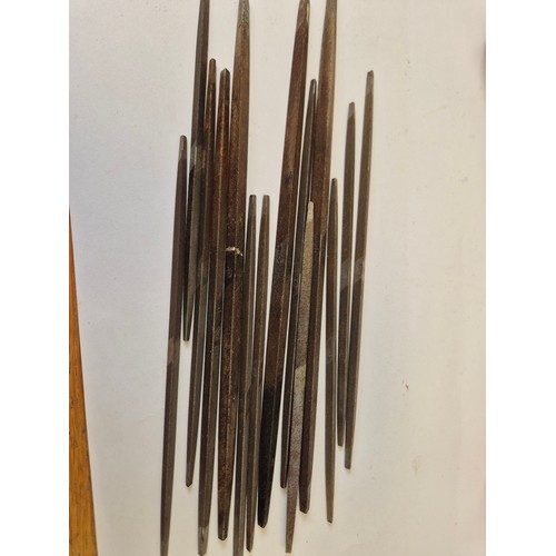 74A - an original box of vintage triangerlar various sizes files with handles made by nicholson file co of... 