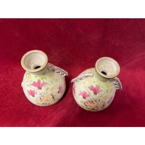 74 - PAIR OF ART NOUVEAU POTTERY VASES WITH PINK FLOWER   PATTERN BY CHELSEA ROYAL POTTERY BURSLEM STAFFS... 