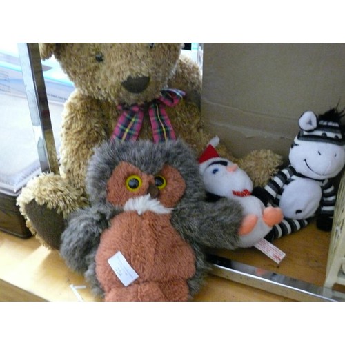 224 - COLLECTION OF CUDDLY TOYS LARGE TEDDY BEAR 'ALFIE', OWL, ZEBRA AND PENGUIN