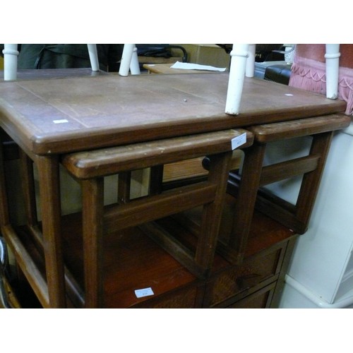 316 - MID CENTURY TEAK TILE TOPPED NEST OF TABLES