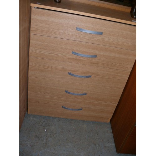 327 - CHEST OF 5 BEECH EFFECT DRAWERS