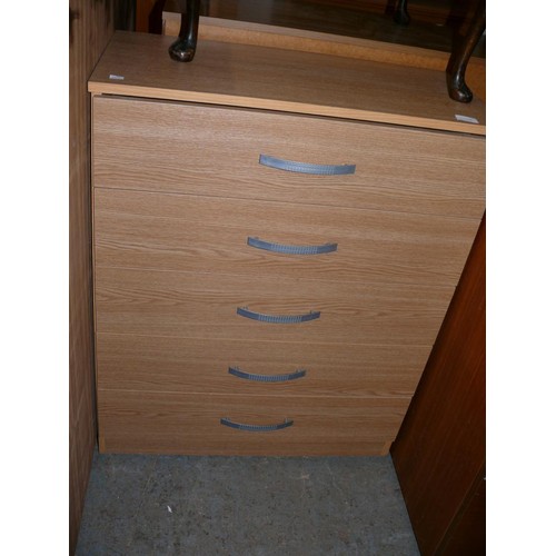 327 - CHEST OF 5 BEECH EFFECT DRAWERS