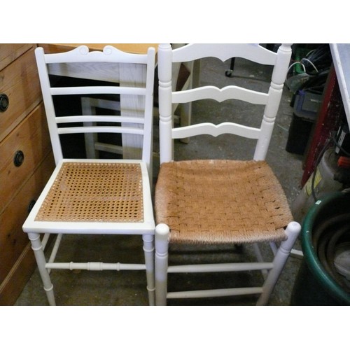 337 - 2 WHITE PAINTED CHAIRS WITH RUSH AND RATTAN SEATS