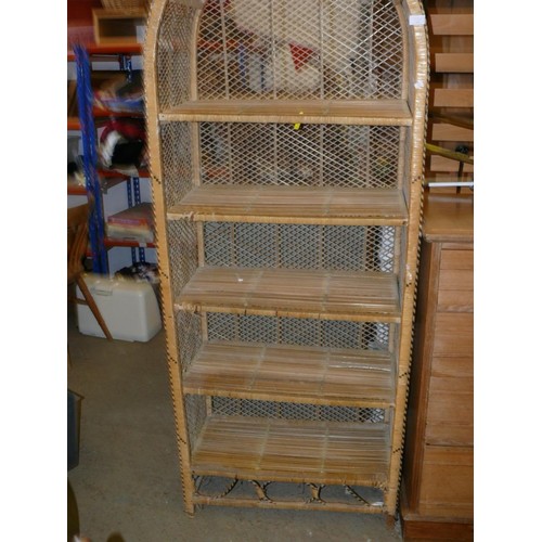 341 - VINTAGE ARCHED WICKER SHELVING UNIT