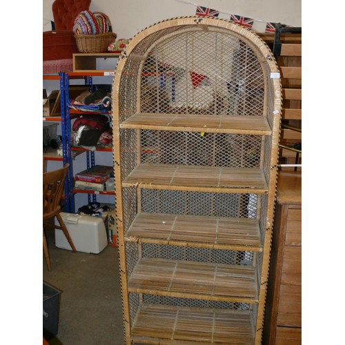 341 - VINTAGE ARCHED WICKER SHELVING UNIT