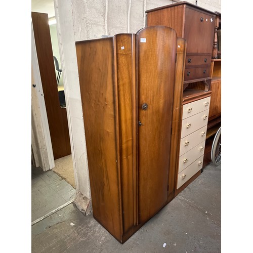 363 - VINTAGE WALNUT VENEER SINGLE DOOR WARDROBE WITH KEY