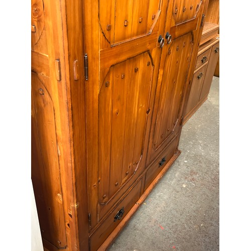 366 - LARGE HEAVY PINE DOUBLE WARDROBE WTH 2 DRAWERS BELOW