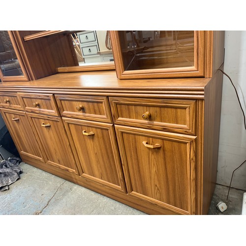 368 - VERY LARGE DISPLAY CABINET WITH GLAZED DOORS TO TOP AND CUPBOARDS AND DRAWERS BELOW