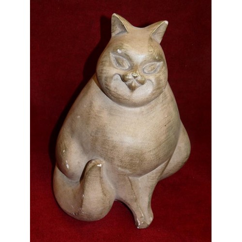 60 - 3 LARGE CAT FIGURES INCLUDING TALL WOODEN HAND PAINTED AND CARVED (TALLEST 31