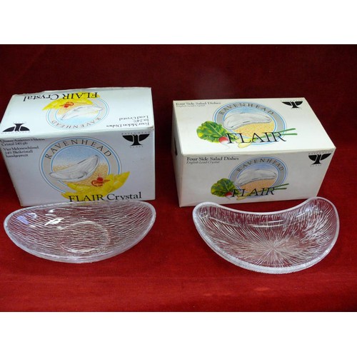 70 - 2 BOXES OF 20TH CENTURY RAVENHEAD GLASS COMPRISING 4 MELON DISHES AND 4 SIDE SALAD DISHES