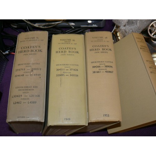 74 - 4 VINTAGE COATES HERD YEAR BOOKS, SHORTHORN CATTLE 1938, 1948, 1951 AND 1955