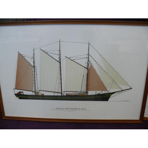 113 - 2 FRAMED YACHT PRINTS BY C V WAINE INC SCHOONER KATHLEEN & MAY AND SCHOONER SIR WINSTON CHURCHILL