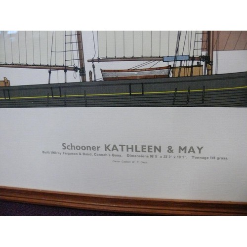 113 - 2 FRAMED YACHT PRINTS BY C V WAINE INC SCHOONER KATHLEEN & MAY AND SCHOONER SIR WINSTON CHURCHILL