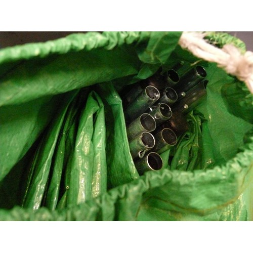 129 - A MINI GAZEBO IN BAG TOGETHER WITH A CROW BAR AND LARGE METAL PIN TOOL