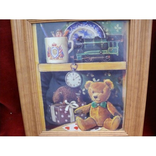 137 - 3 TEDDY BEAR PRINTS IN PINE FRAMES
