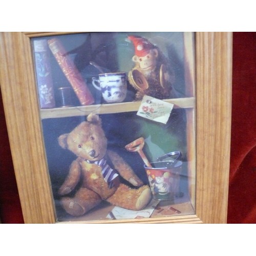 137 - 3 TEDDY BEAR PRINTS IN PINE FRAMES